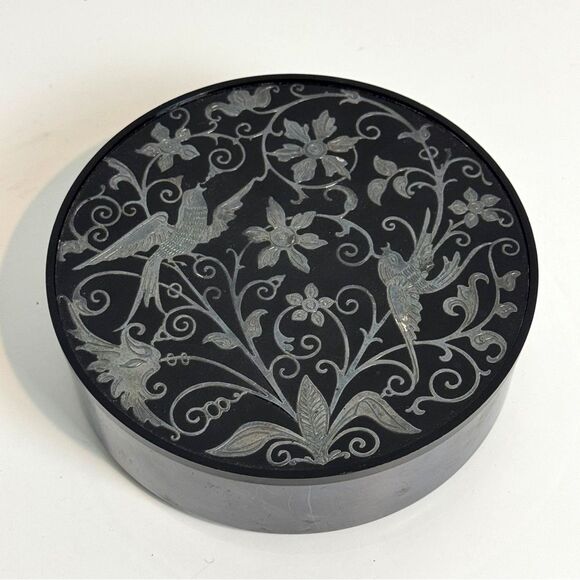 VTG Oneida Bird Floral Silver Plated Round Ornate Trinket Box - Picture 1 of 7